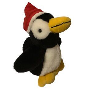 Vtg Commonwealth Penguin Plush Toy Santa Hat 12” Stuffed Animal Holiday